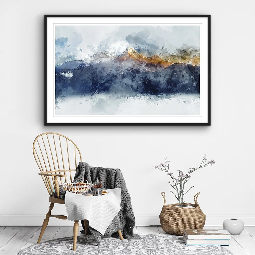 Mountain View (Painting Effect) Canvas Print with Black Frame